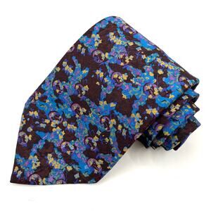 Christian Dior Tie Mens Necktie Brown Blue Purple Abstract Floral Print Designer